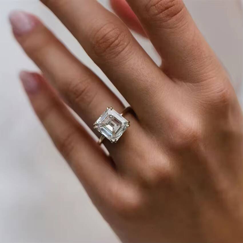 Wholesale Speedin Jewelry 03ct 05ct 1ct 2ct Asscher Cut Engagement Ring 14k Solid Gold Lab Diamond Ring