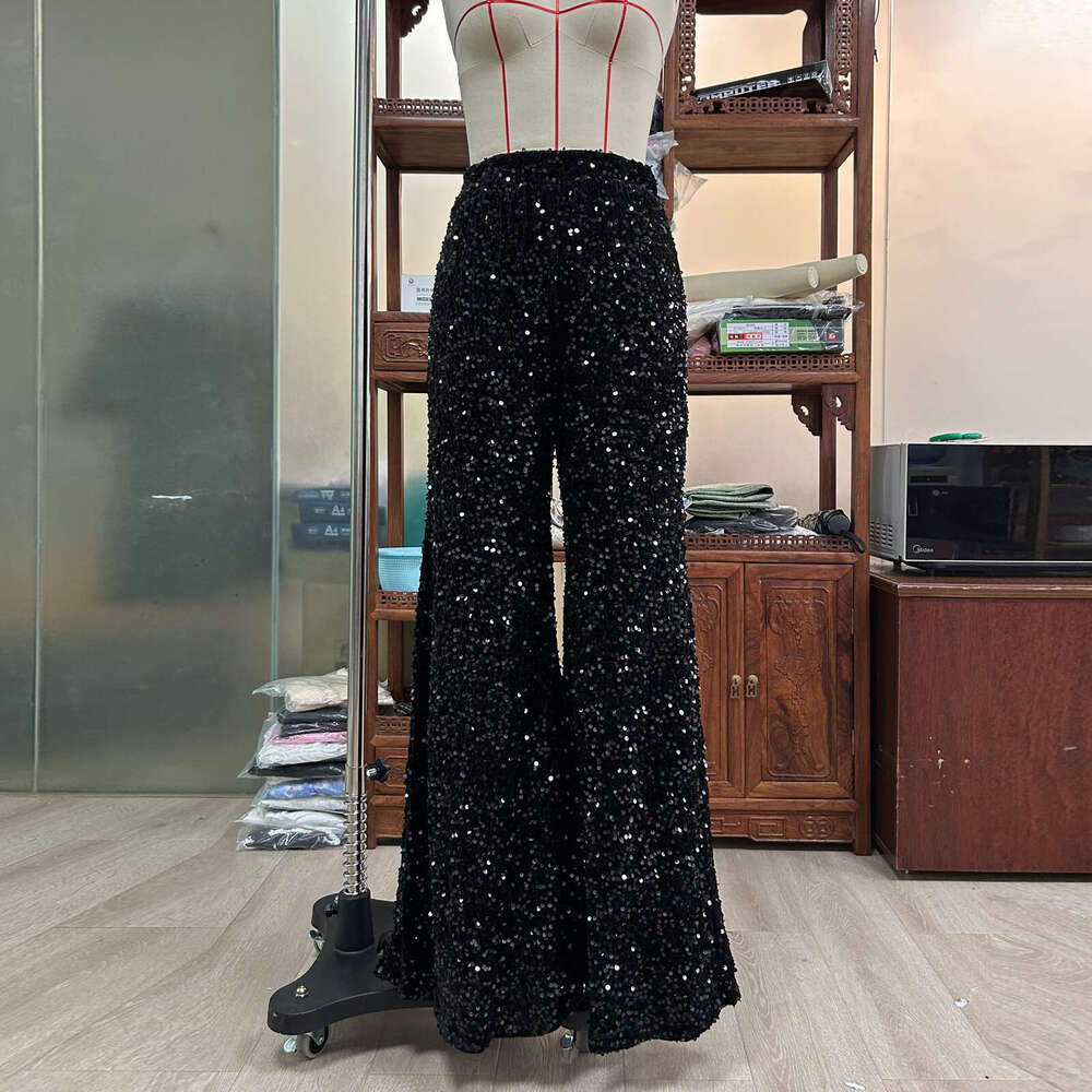 Summer High Waist Slimming Long Women, Solid Color Sequin Fashion Casual Wide Leg Pants For Women B5