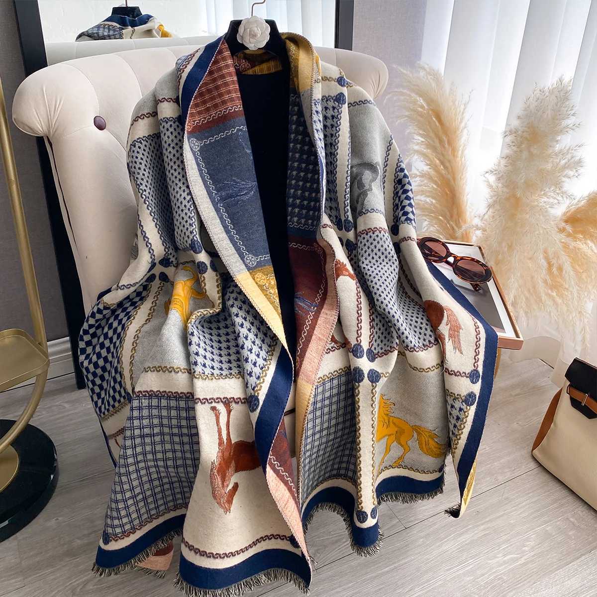 New Women Imitation Cashmere Two Sided Print Scarf Soft Warm Shawl Autumn Winter Coldproof Windproof Blanket C251017