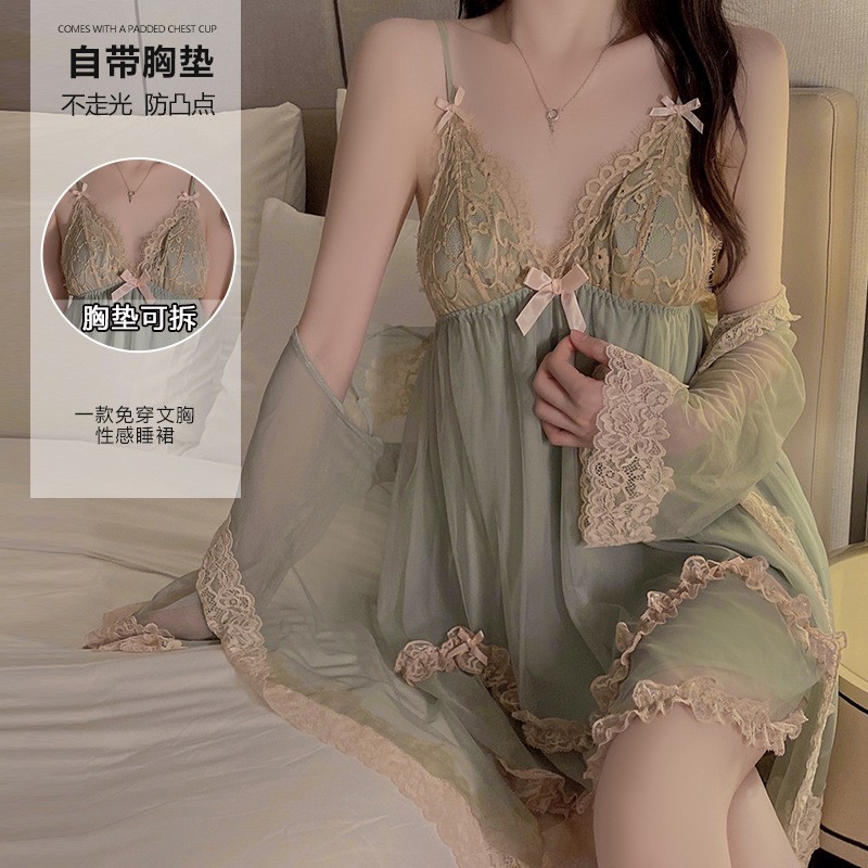 Alluring Seamless Mesh & Velvet Two-Piece Robe Outfit Featuring Butterfly Knot Design