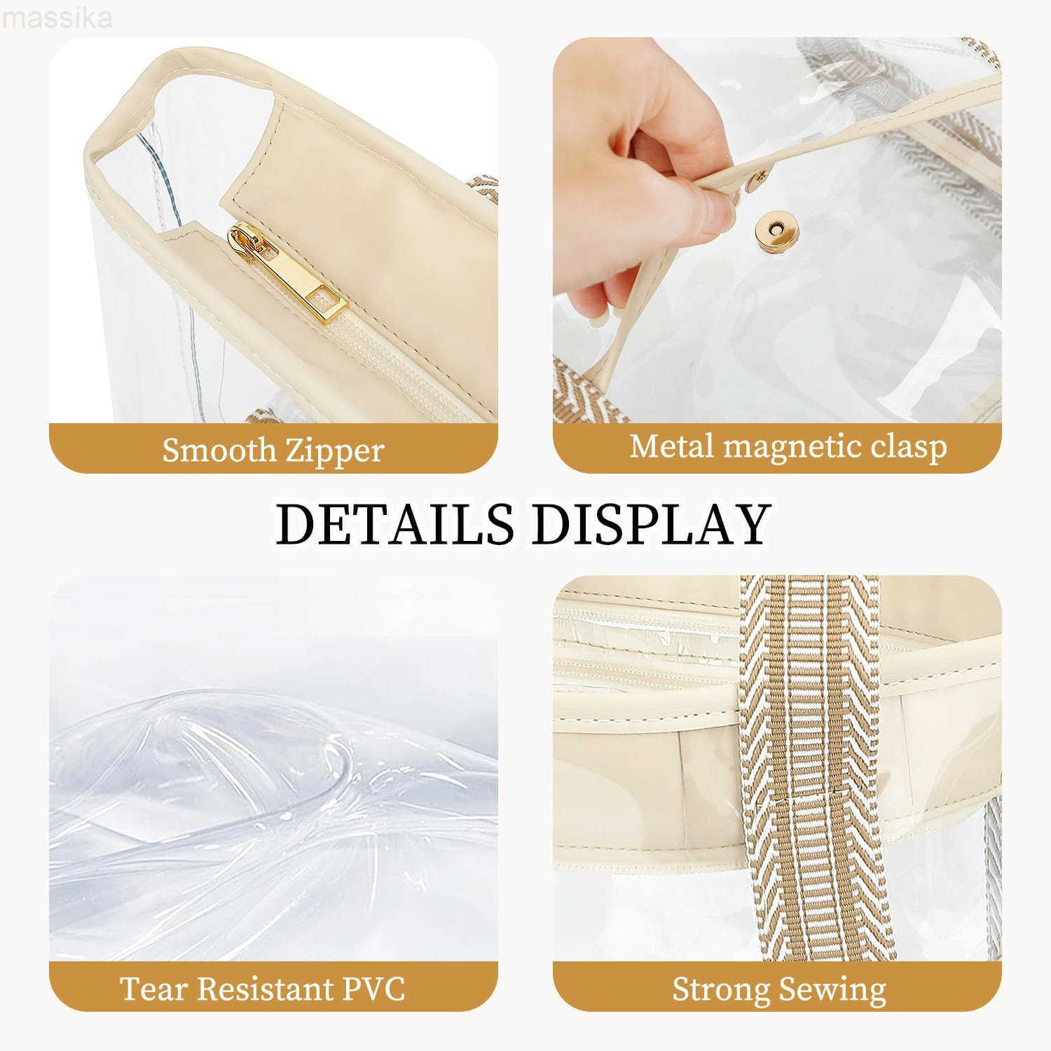 Clear Bag for Stadium Events 12x6x12 Clear Beach tote Bag with Zipper for Sports Concerts Work M251017