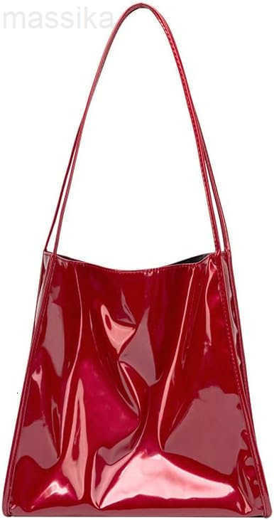 Women Patent Leather Bag Soft Tote Bag Shiny Shoulder Bag Minimal Purse Fashion Handbag M251017