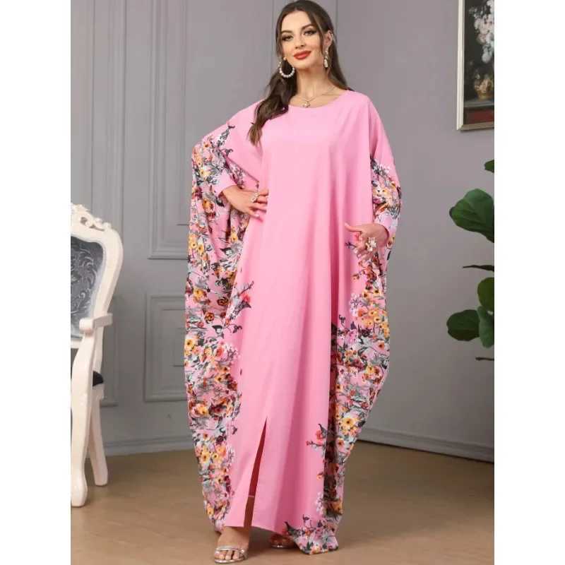 Eid Muslim Party Dress for Women Ramadan Abaya Bat Sleeve Print Long Robe Morocco Kaftan Vestidos Largos Dubai Jalabiya 2025 W251016