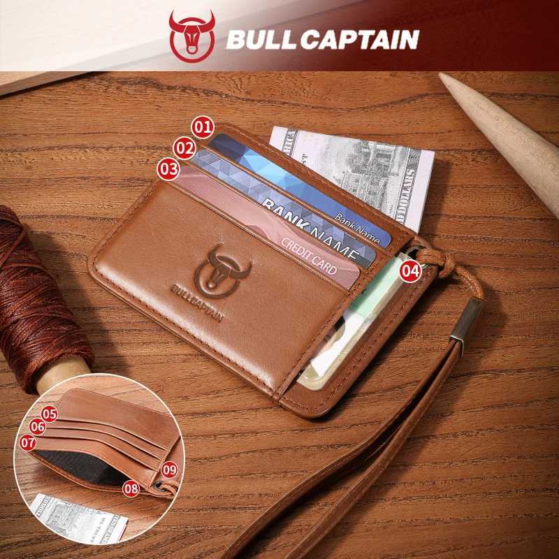 BULLCAPTAIN Slim Minimalist Front Pocket Wallet RFID Blocking Credit Card Holder Card Cases with ID Window for Men WomenW251017