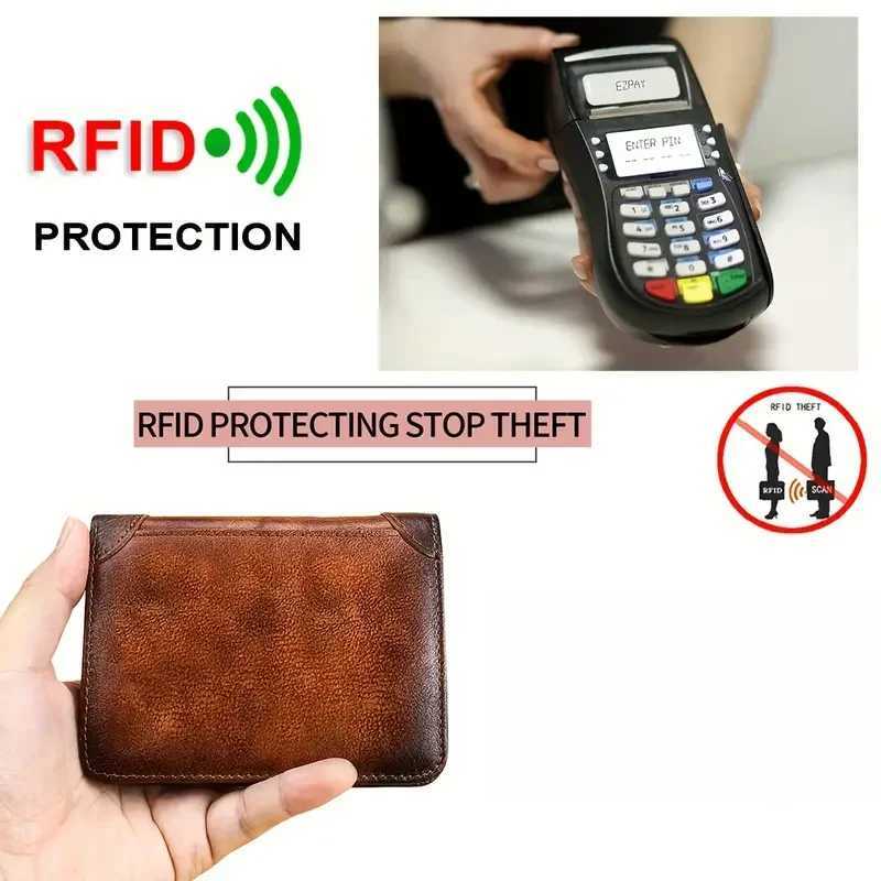 YATBEST Mens Genuine Leather Wallet Large Capacity RFID Anti theft Brush Three Fold Fashion Card Bag with Photo PositionW251017
