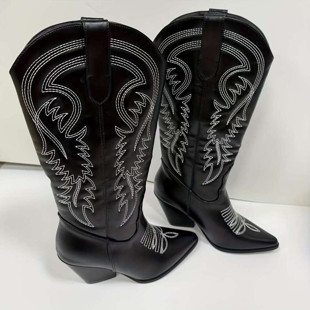 Women's White/Pink/Black Cowgirl With Wide Toe White Fringe-Like Patterns Pointed Toe, Round Heel Cone, All-Season Faux Furs-Like-Look-Like Net N