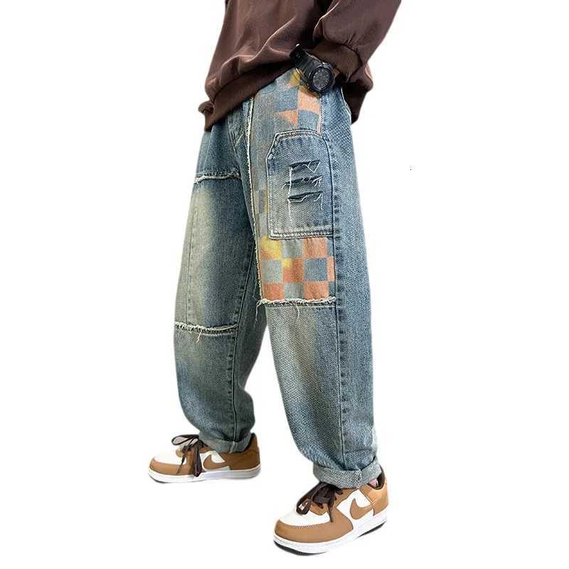 Boys Stylish High Street Hiphop Denim Jeans Childrens Casual Patchwork Pants Fashion School Kids Designer Trousers 414Year oldT251017