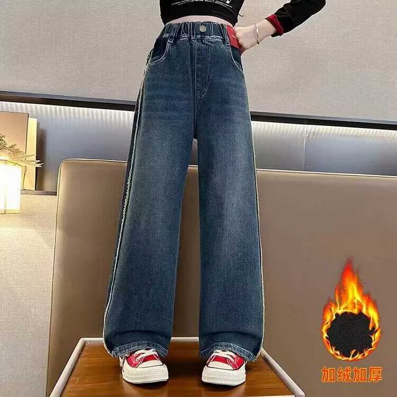 Teen Girls Winter Jeans Fleece Thick Warm Loose Wide Leg Pants Children Casual Allmatch Fashion Teenage School Kids TrousersT251017