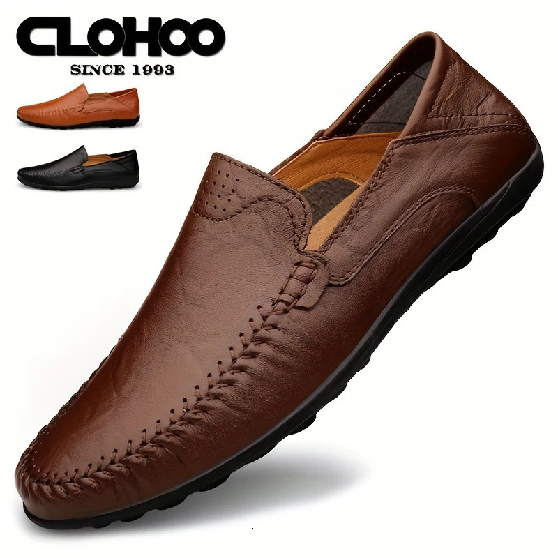 CLOHOO Mens Business Casual Shoes Leather Stitching Comfortable Breathable Rubber Bottom Second Layer Cowhide 251013