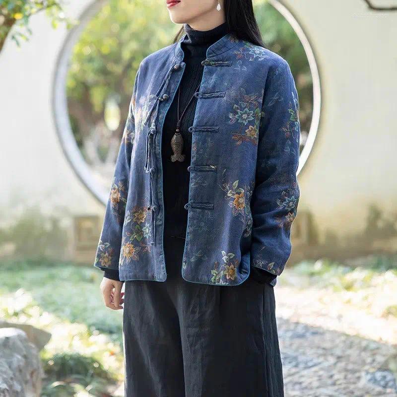 Women's Jackets Chinese Style Temperament Cotton Jacket Printed Design Tassel Button Fashion Retro Short Coat Top Z4281
