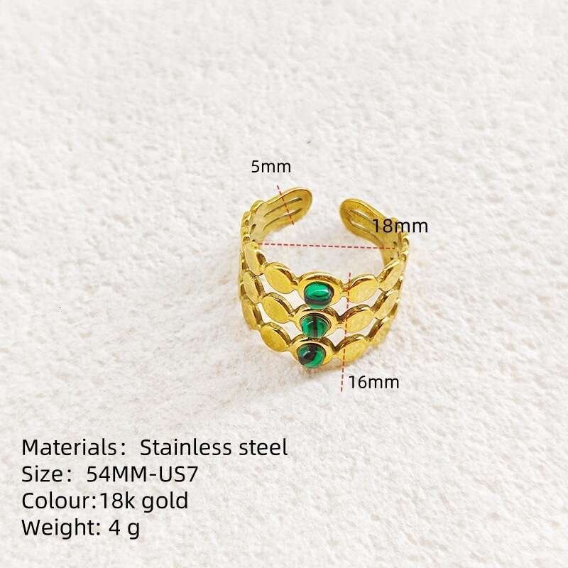 Emerald Multi-layer Stainless Steel Vintage Style Gold-plated Ring Jewelry ddmypluto