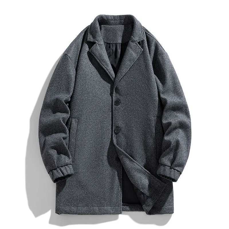 Hong Kong Style MidLength Woolen Coat Jacket for Men with Loose Fit Windproof Collar Side Seam Pockets and HighGrade Feeling J251017