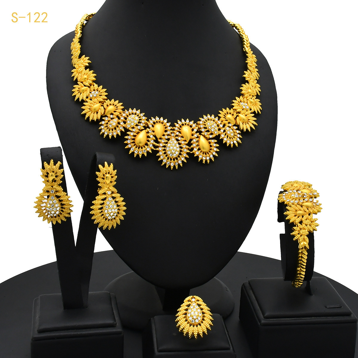Italy 18K Gold Plated Jewelry Set For Women Two Tone Open Bangle Earrings Necklace Ring 4Pcs Set Jewelry Wedding Party250408
