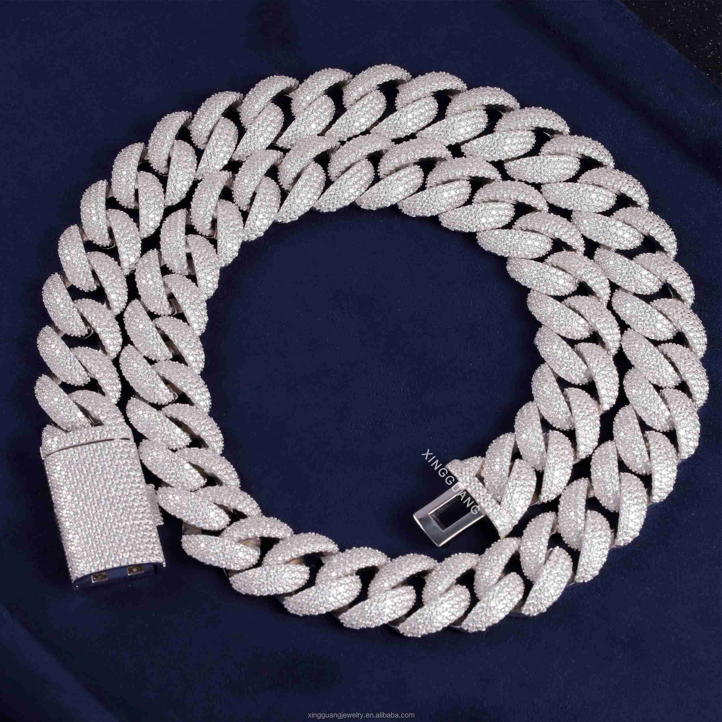 Fine Jewelry Full Iced Out Moissanite Cuban Chain 18mm22mm S925 Silver Chain Hip Hop Necklace VVS Moissanite Cuban Lidynamic Chain