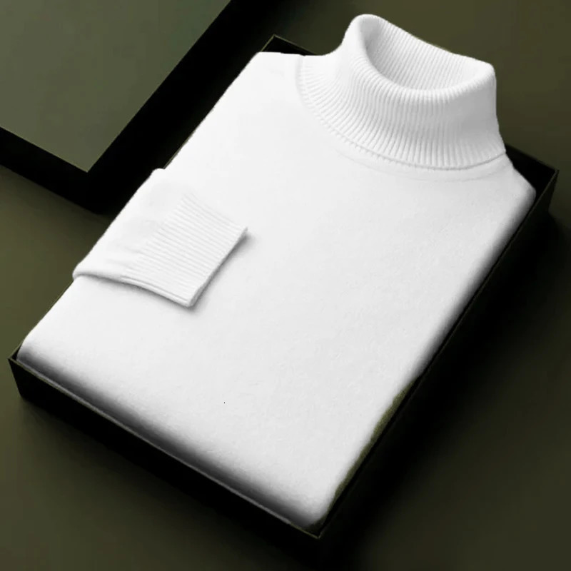 Autumn Mens High Quality Knitted Turtleneck Sweater Winter Long Sleeve Breathable Pullover Large Solid Color Warm Streetwear 251017