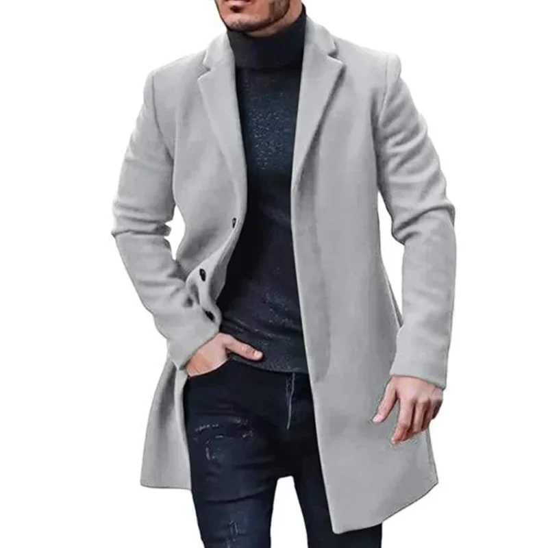 New Mens Coat Woolen Overcoat Windbreaker Solid Color Trench Autumn and Winter Outerwear Cardigan Jaqueta Masculina J251017