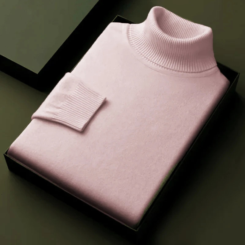 Autumn Mens High Quality Knitted Turtleneck Sweater Winter Long Sleeve Breathable Pullover Large Solid Color Warm Streetwear 251017
