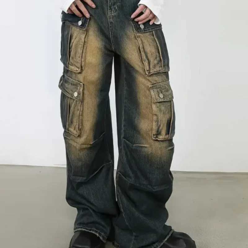 2025 SpringAutumn New High Waist Jeans Casual Pants with Four Pockets Retro Washed Tailored Straight Tube Work Clothes Jeans J251016