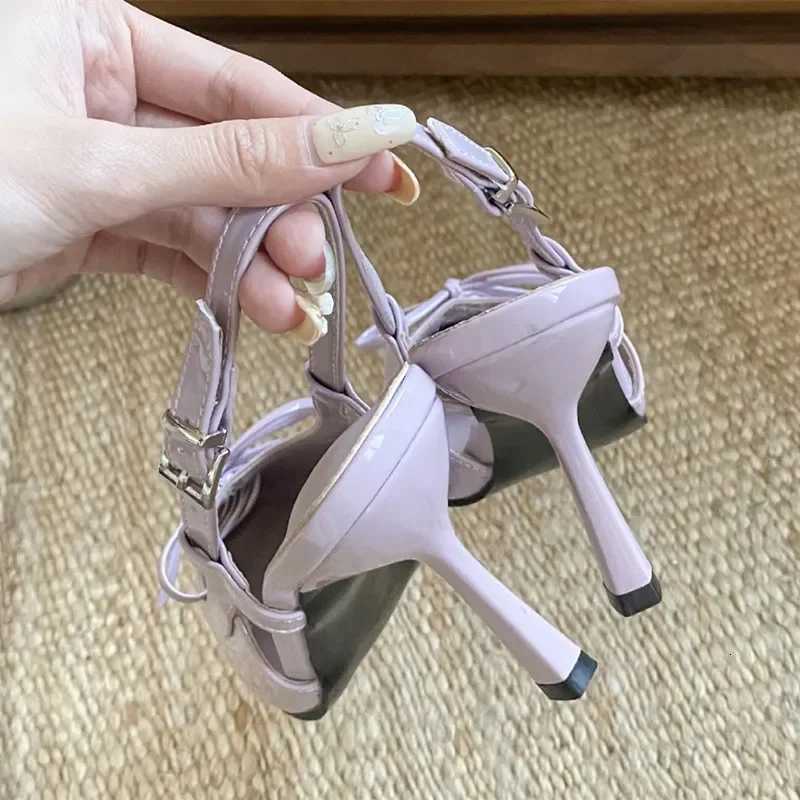 New Pointed Toe Patent Leather Strappy Design Women Pumps Elegant Thin High Heels Summer Fashion Hollow Slingback Heeled Sandals Z251015