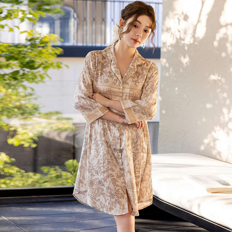 Luxurious High-End Platinum Butterfly Women's Home Nightdress Casual Breathable Comfortable Printed Pattern Loungewear