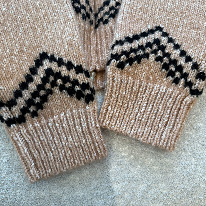 Luxury Designer Women's Cotton Wool Blend Zip Up Knit Jacket Chic Contrast Notch Collar Long Sleeve Jacquard Outerwear Classic Loose Warm Breatha