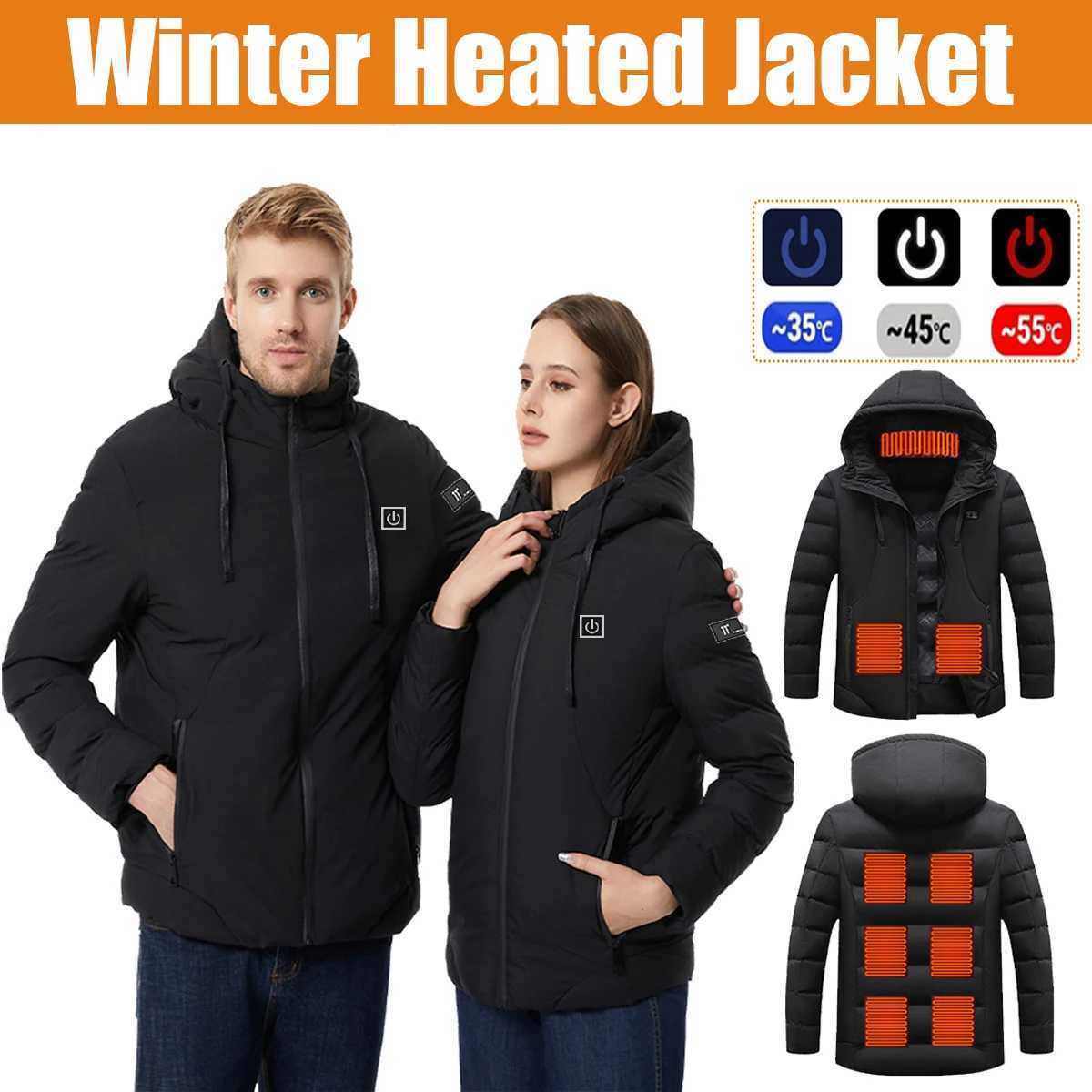 Mens Heated Jacket Winter Warm Outdoor USB Electric Heated Jacket with 9 Carbon Fiber Heating Pads 3 Temperature Levels H251017