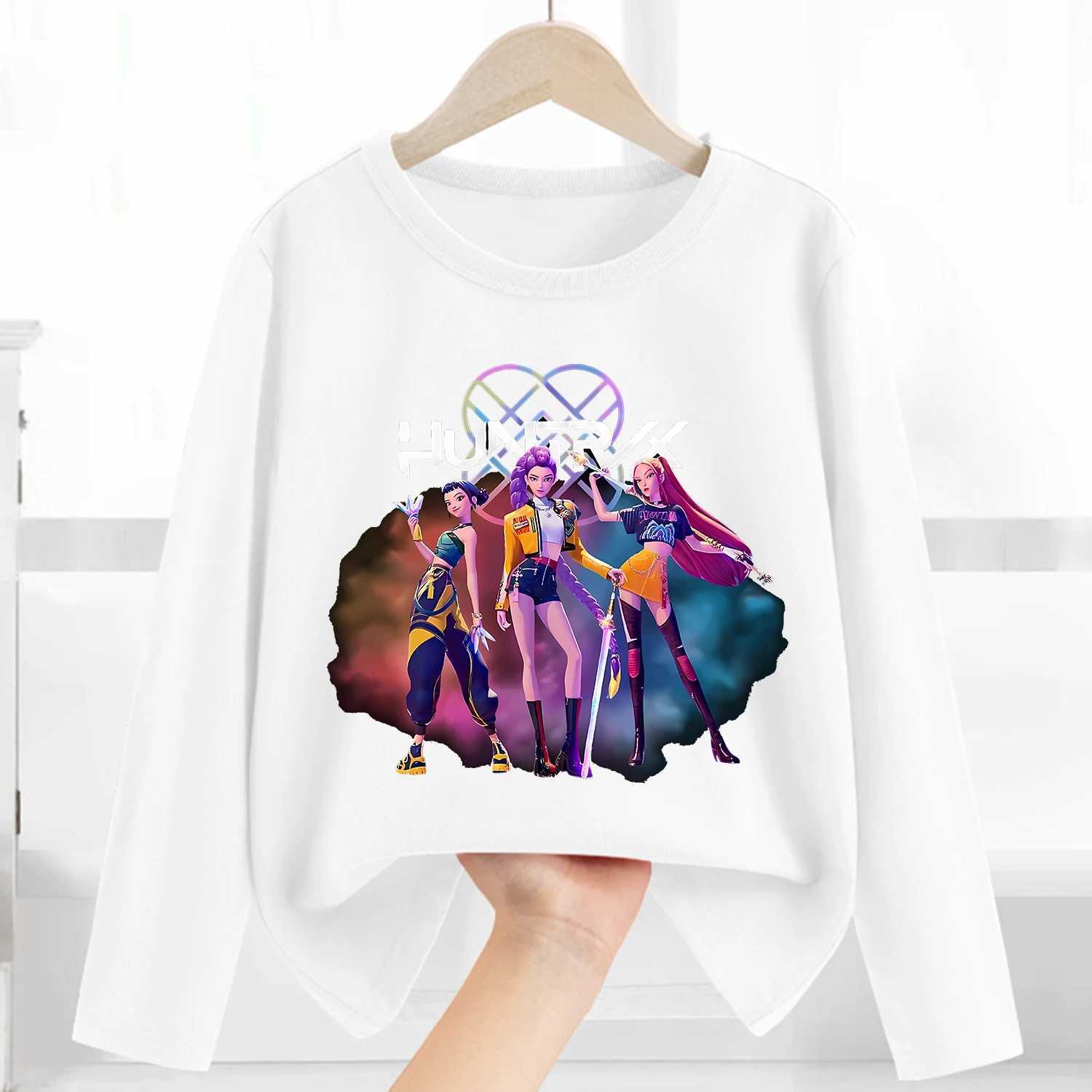 Kpop Demon Hunters Long Sleeve for Children AZ Letter Clothing Kid Casual Caftan White Clothes Round Collar Blouse Gift C251017