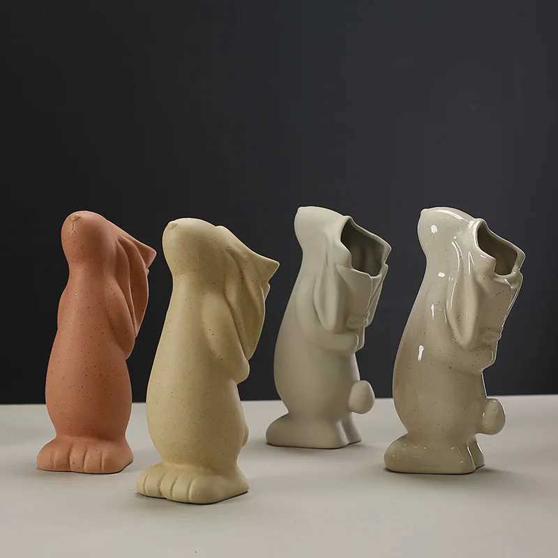 203cm Nordic White Ceramic Decoration Dried Flower Vase Foyer Desktop Study Cute Rabbit Ornament Living Room Flower Planter C251017