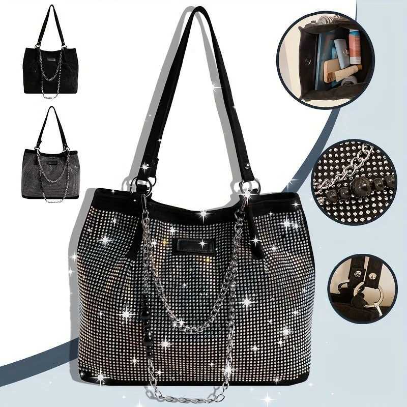 Shiny Rhinestone Shoulder Bag Trendy Chain Decor Tote Bag Glitter BlingBling Handbag For Women Z251017