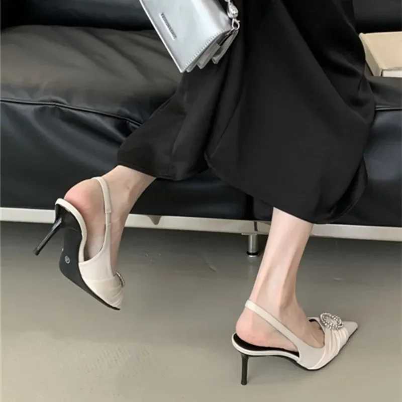 Luxury Design Rhinestone Buckle Women Pumps Cozy Silk Pointed Toe Party Prom Shoes Slingback High Heels Mules Heeled Sandals Z251015