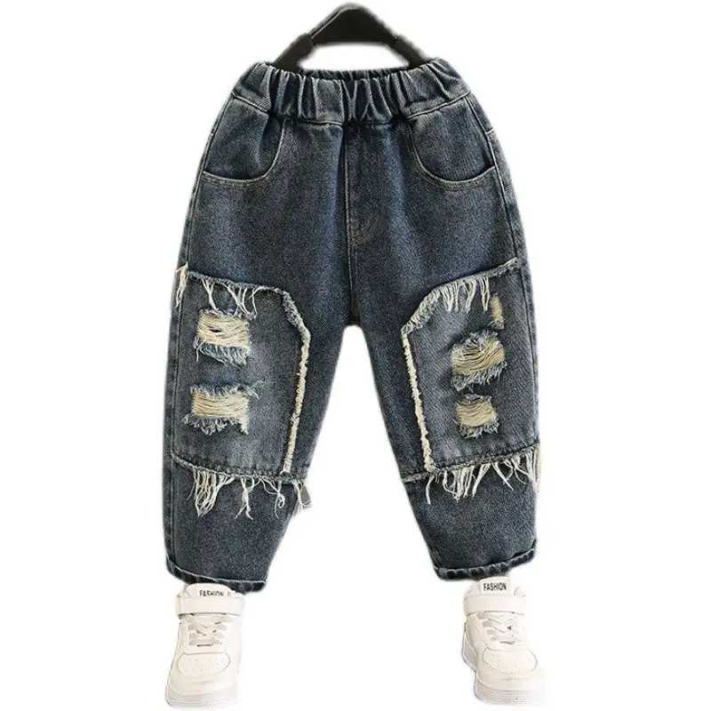 Baby Boy Ripped Jeans 2025 New Style Distressed Long Pants Boys Autumn Fall Trendy Kids ClothingT251017