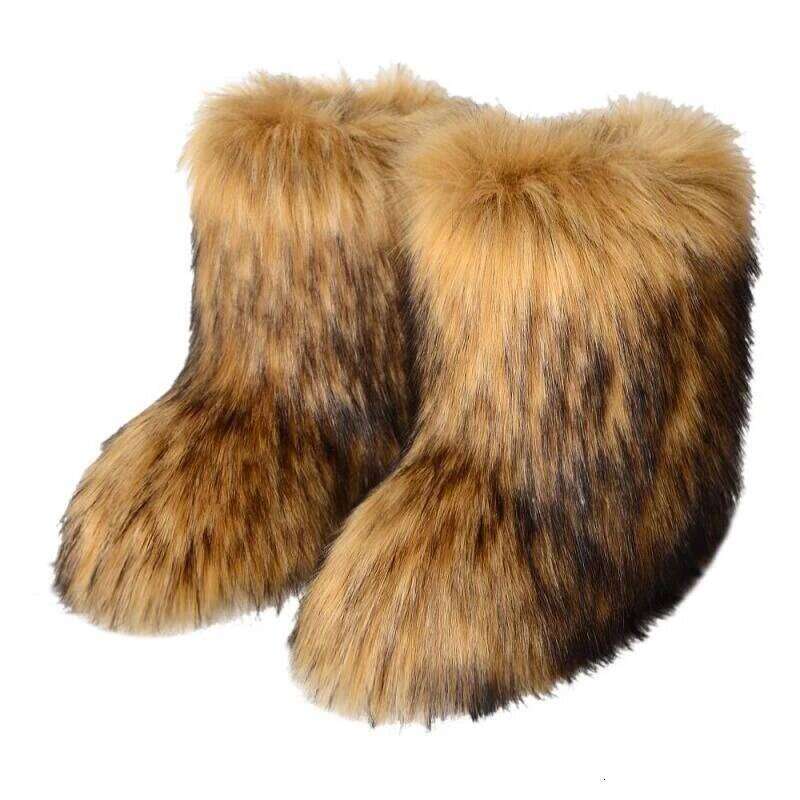 Y2k Women's Winter Snow Outdoor Furry Fox Fur New Fashion Boots Womanplush Warm Platform Shoes Bottes