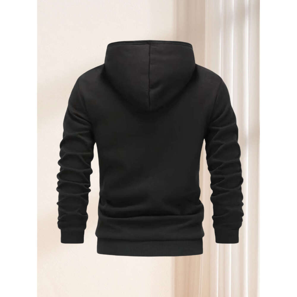 Black Regular Fit Men's Hooded Jacket | White Rose & Thorn Print, Hine-Washable Outerwear For Casual Attire