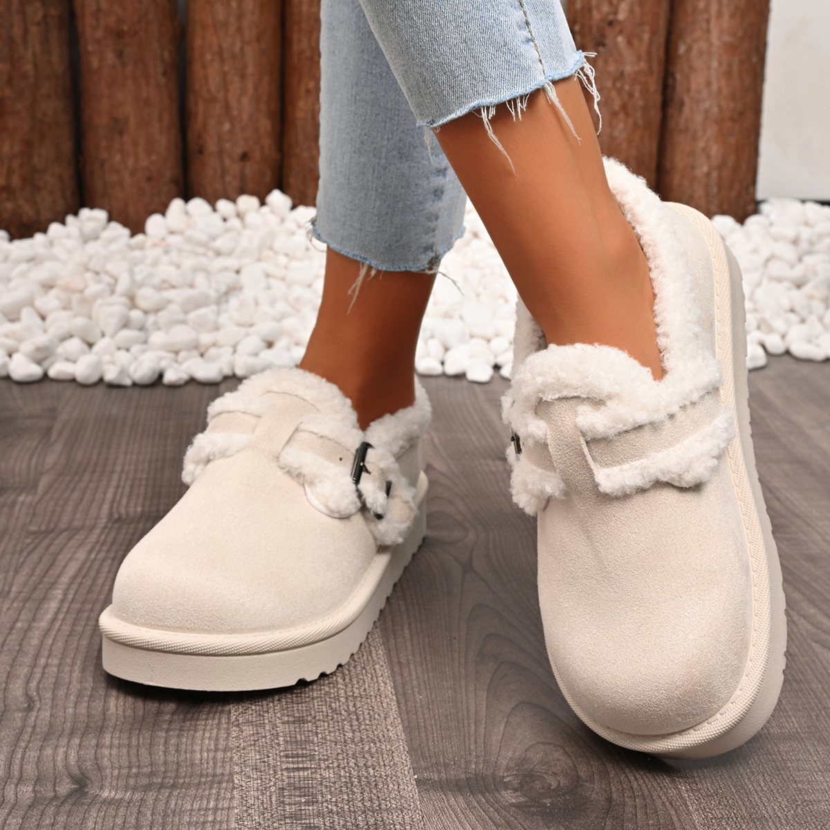 Women's Short Calf-Length Boots with Cushioned Heels & Fleece Lining for Comfort