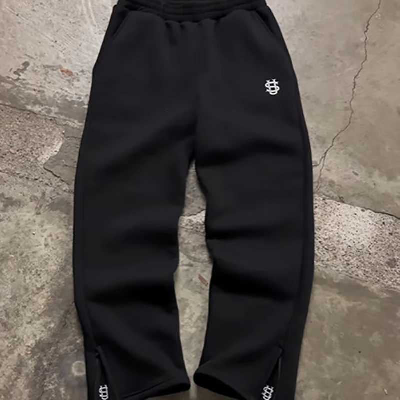 Black Gray Elastic Rope Zipper Hoodie Sweatpants Solid Color Mens Embroidered High Street Hiphop Rap Street PantsXJ251017