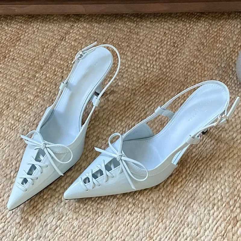 New Pointed Toe Patent Leather Strappy Design Women Pumps Elegant Thin High Heels Summer Fashion Hollow Slingback Heeled Sandals Z251015