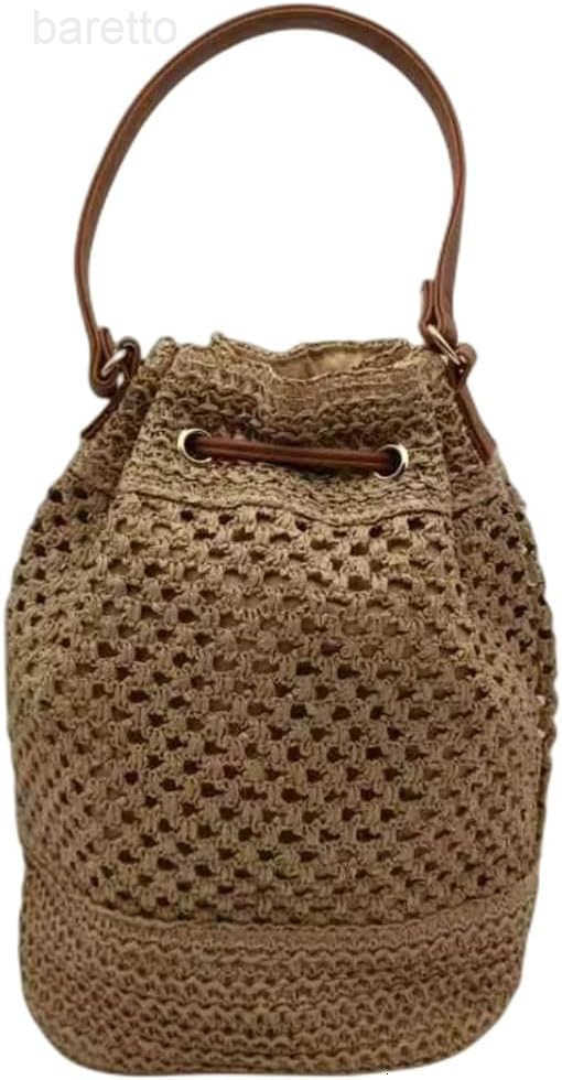 Women Straw Drawstring Bucket Purse Small Tote Shoulder Handbag Hollow Out Crossbody Bag for SummerBeach Z251017