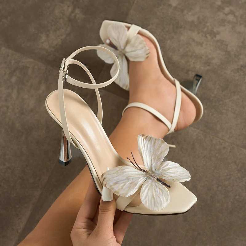 Apricot Butterflyknot Decoration Design Brand High Heeled Sandals Women Fashion Ankle Strap Buckle Sandals Elegant Dress Shoes Z251015
