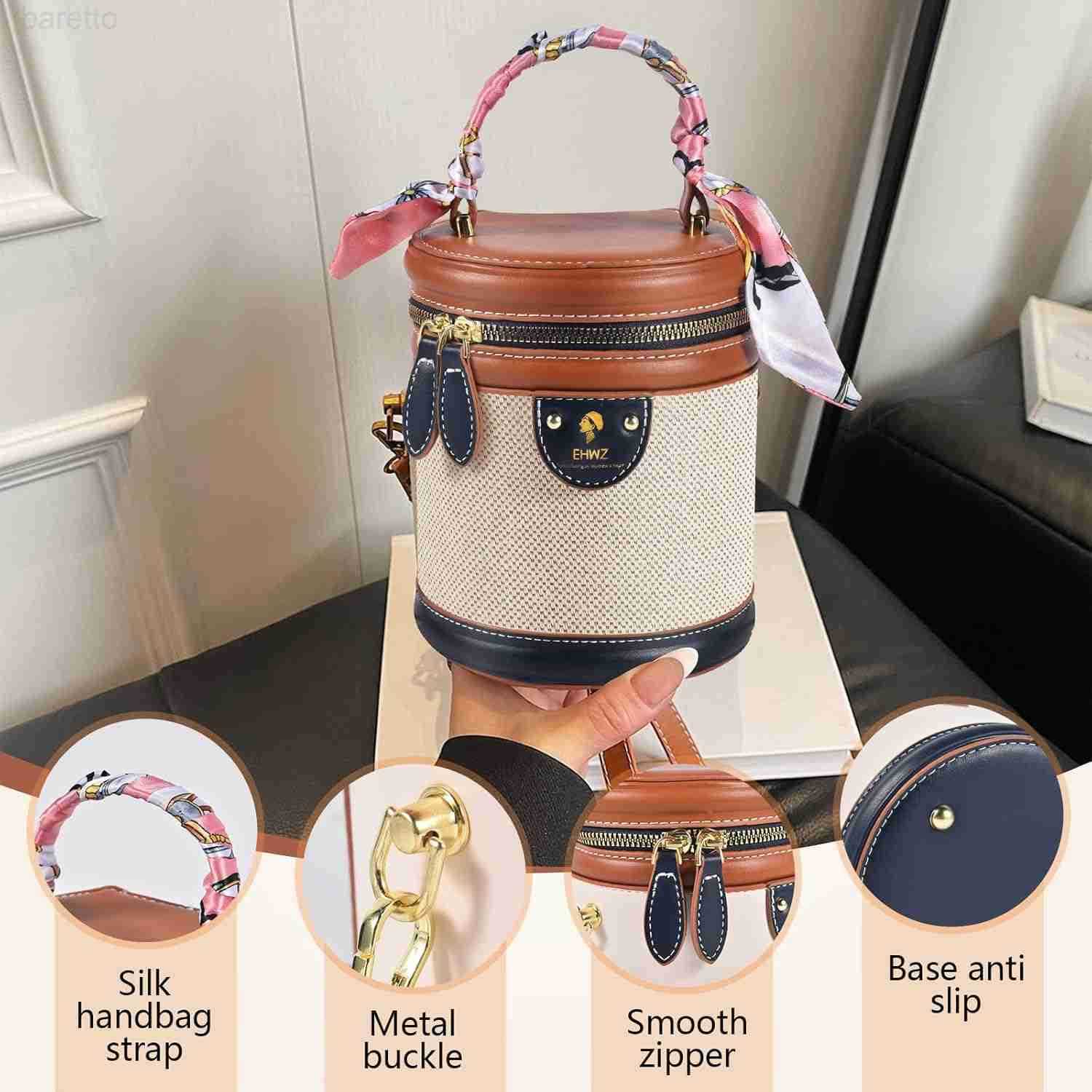 2025 Bucket Bag for WomenRetro Crossbody Bags for Women Female PU Leather Color Contrast Cylinder Z251017