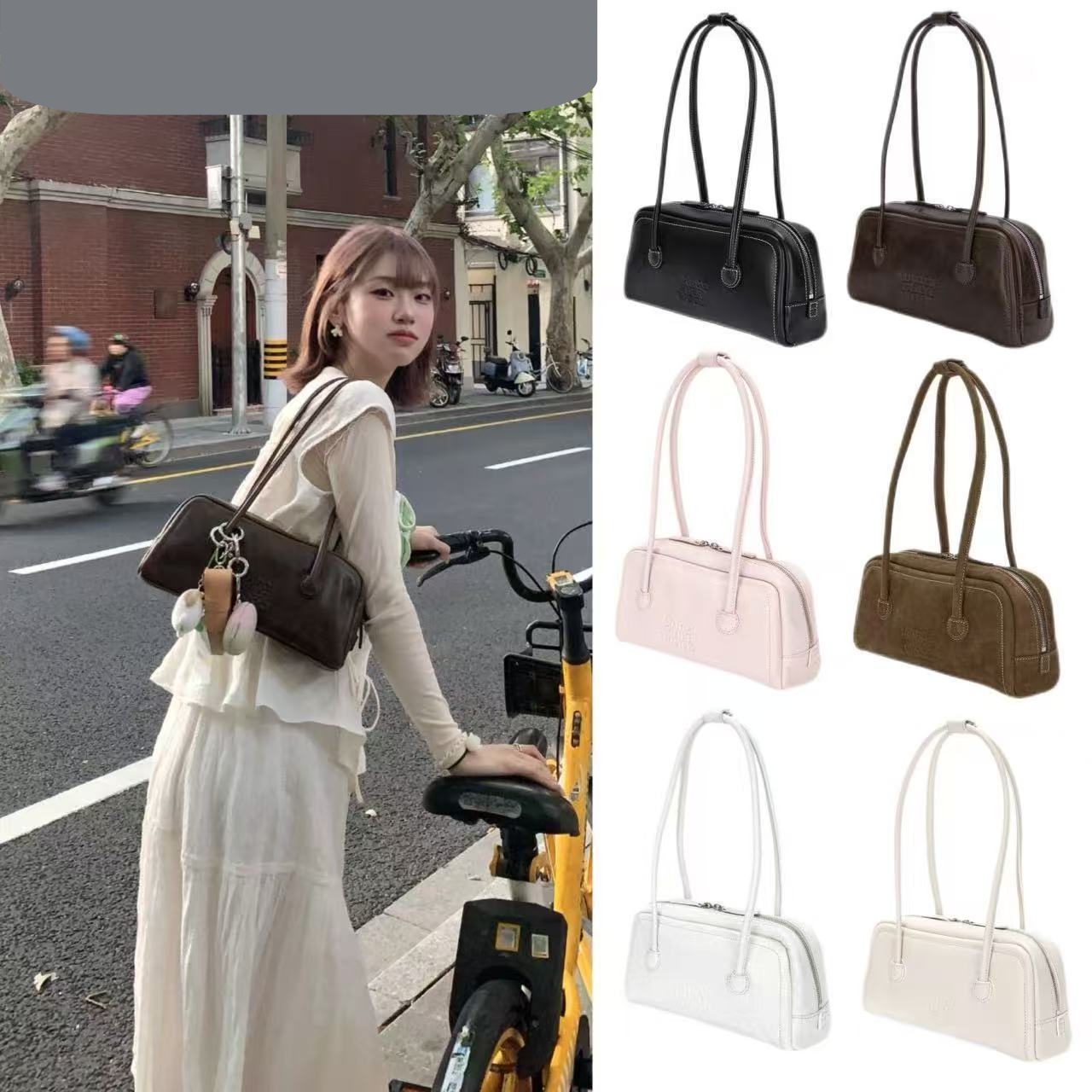 Korean Original Niche Designer Suede Boston Pillow Bag Cross-Body Sherwood Handbag