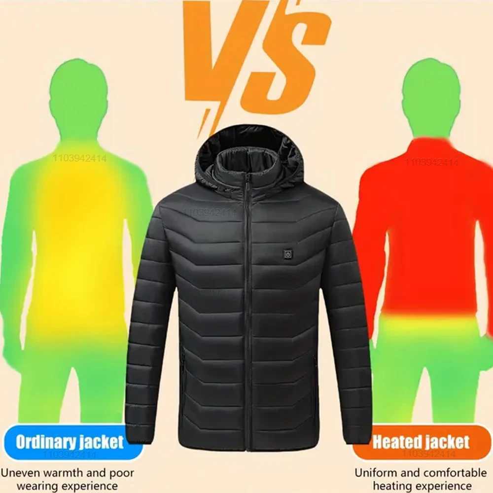 9 Areas Heated Jacket USB Electric Self Heating Jacket for Men Women Winter Cotton Coats Ski Hunting Down Jacket Heated Clothing H251017