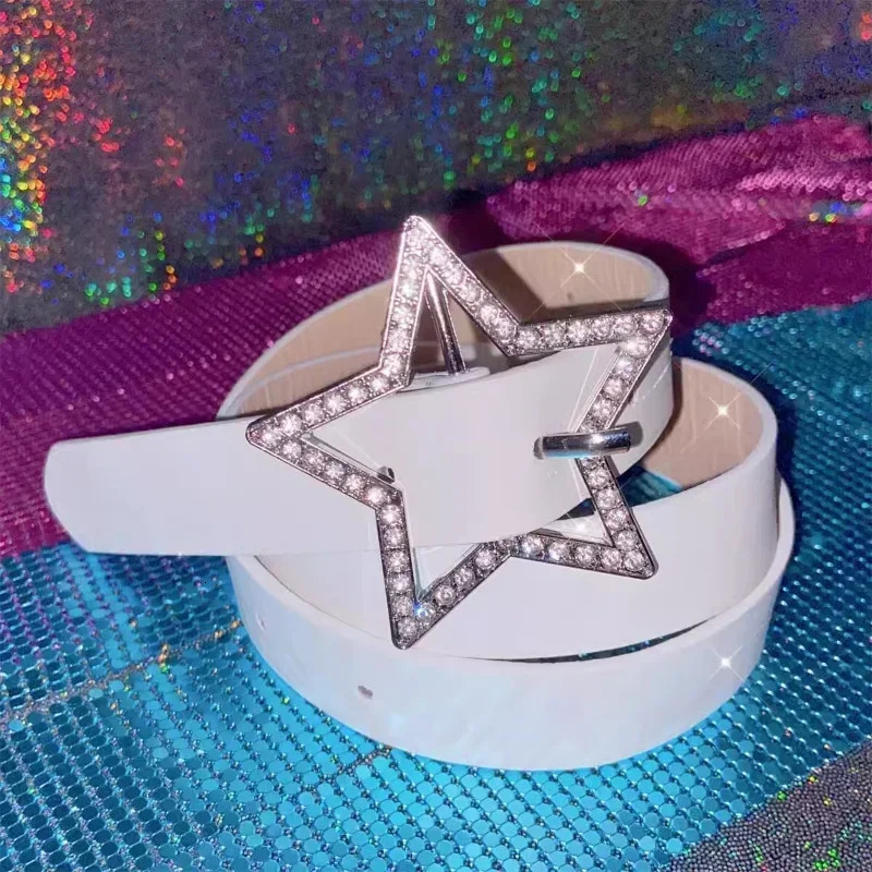 Y2K Pink Star Buckle Belt Women Y2K Elastic Binding PU Leather Waistband Sparkling Zircon Retro Full Drill Bride Decoration Gift 251010