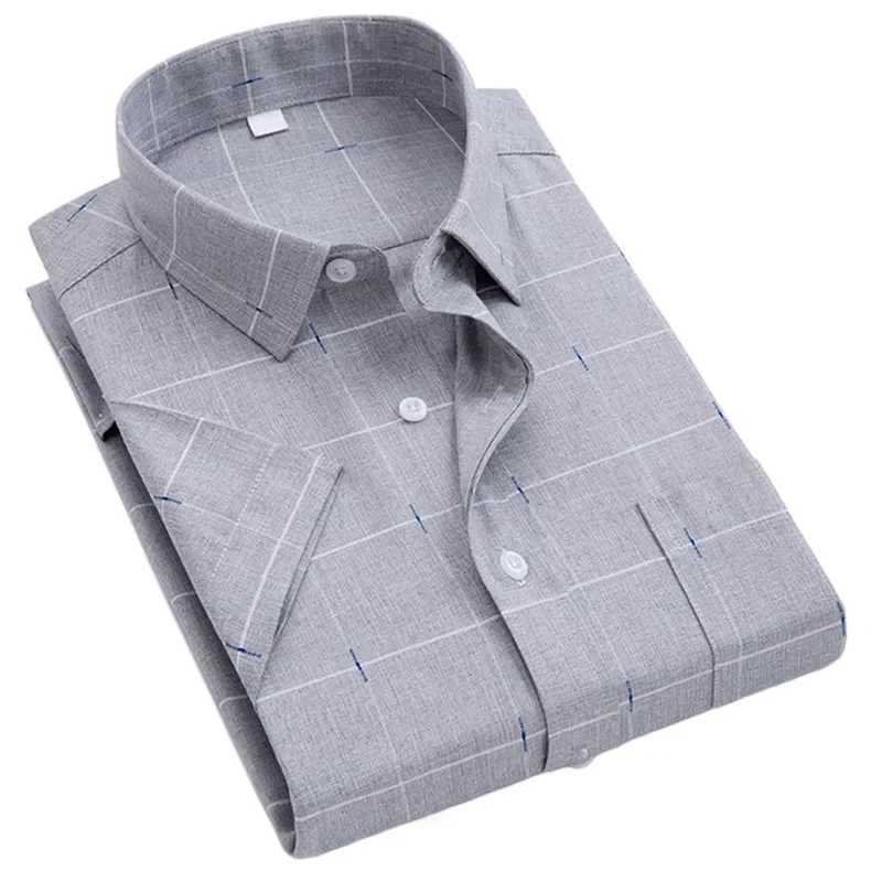 2025 Men Printed Shirt Short Sleeve Summer Soft Smooth Loose Button Down Plaid Thin Ironfree Social Regular Fit Business J251017