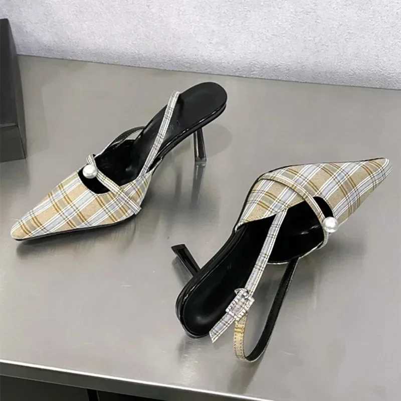 Retro Plaid Design High Heels Women Summer Elegant Slingbacks Heeled Sandals Sexy Pointed Toe Women Pumps Sandalias De Mujer Z251015