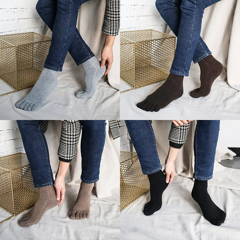 3 Pairs Man Wool Socks with Toes Autumn Winter Thermal Thick Socks Solid Color Wool Soft Warm 5 Finger Socks Casual Male Gift 251017