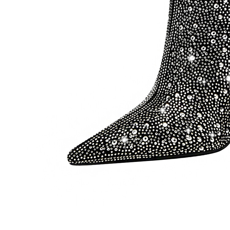 Starlight Pointed Toe Stiletto Over The Knee Boots Full Rhinestone Design 10.5cm High Heels Thigh High Fashion Boots