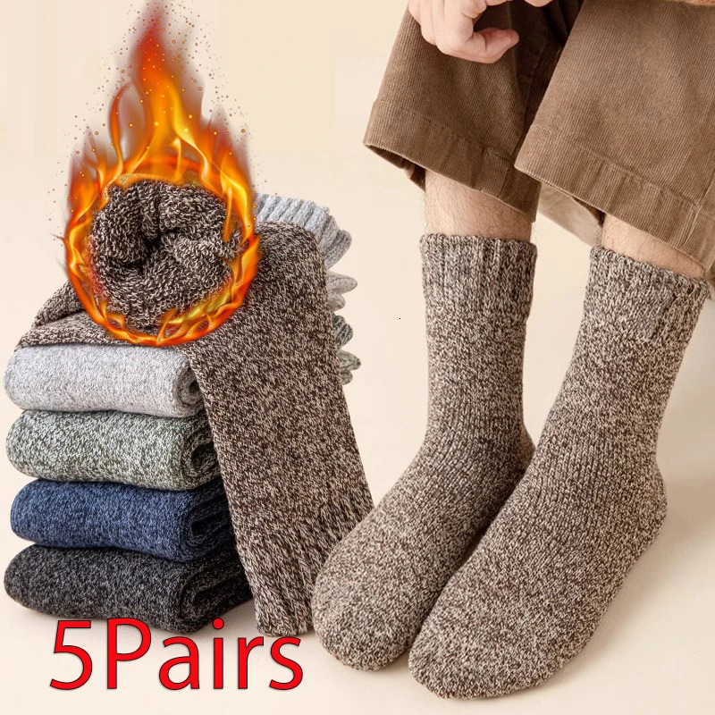 5 Pairs Winter Warm Thick Solid Woolen Socks for Men And Women Cashmere Merino Terry AntiCold Snow NonLightweight NonSlip 251017