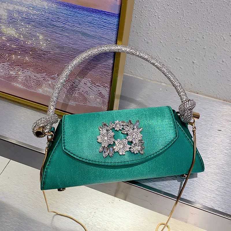 Water Diamond Flower Crescent Trapezoidal Square Buckle Handbag Banquet Silk Satin Small Square Bag Z251017