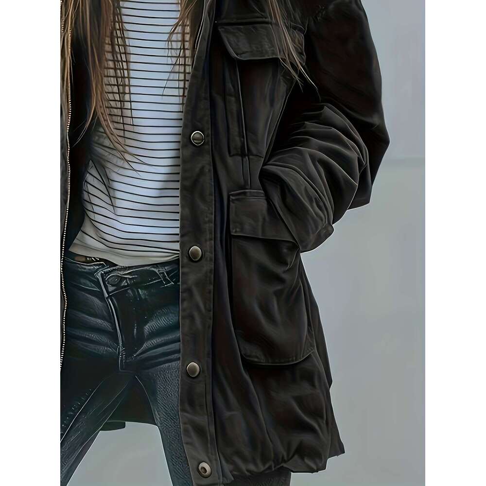 Men's Jackets Women's Heavyweight Style Hooded Jacket - All-Season Thickened Winter Coat, Multi-Pocket Olive Green Outerwear, Adjustable Bel