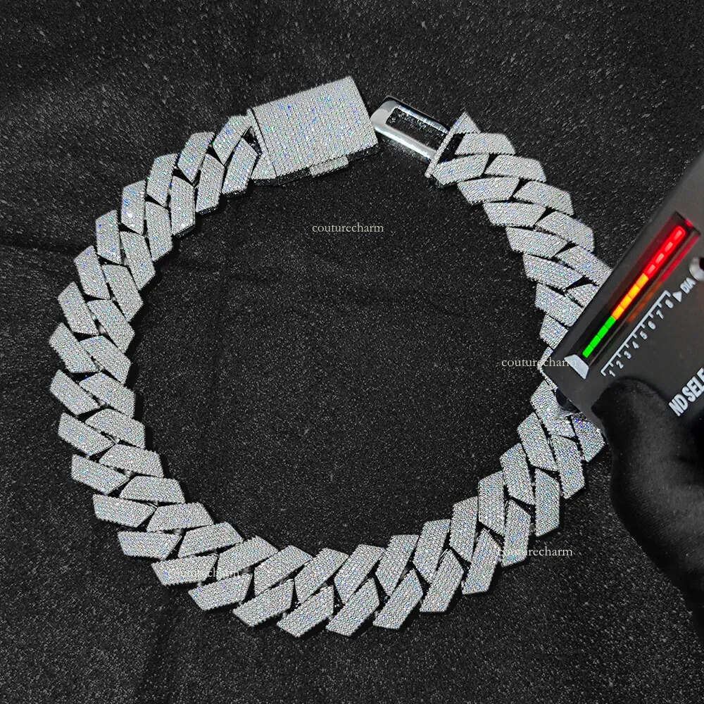 Pass Dia Test GRA Moissanite 25mm Wide 6Rows Solid Sier Cuban link chain for Rapper Hip Hop VVS Iced Out Necklace Free of charge delivery